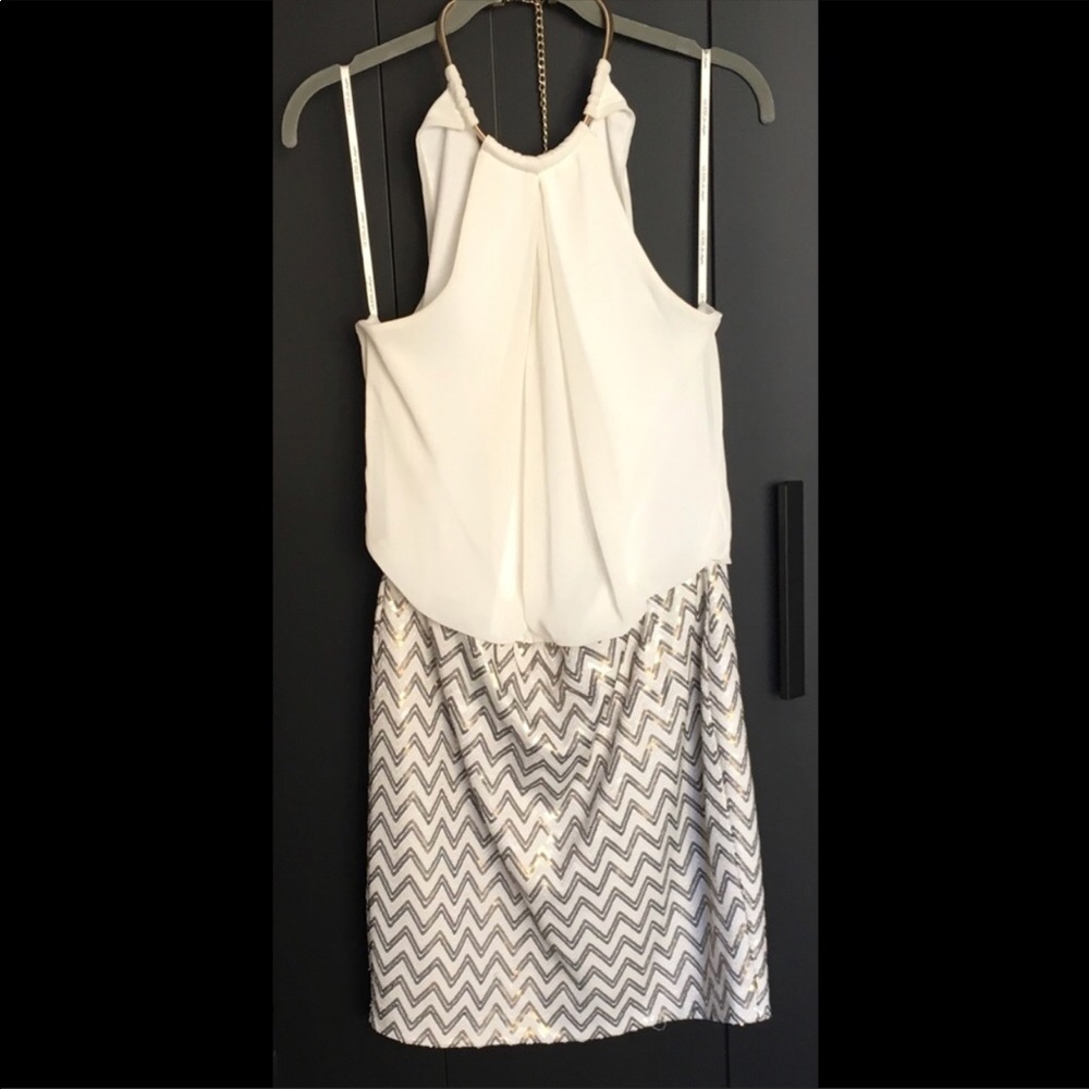 Gold and white cocktail dress